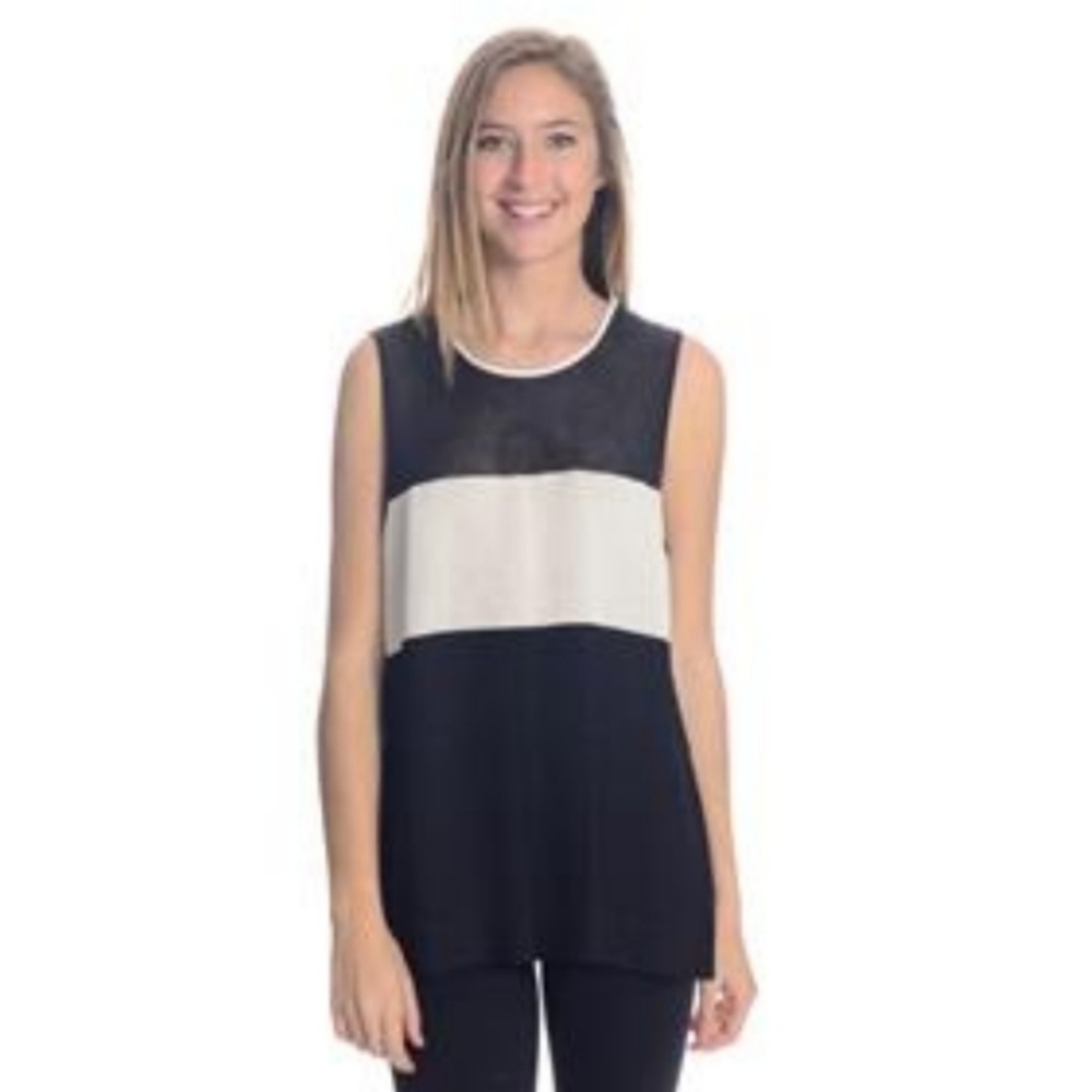 L'Agence Color Block Black Mesh & Cream top sz. 4